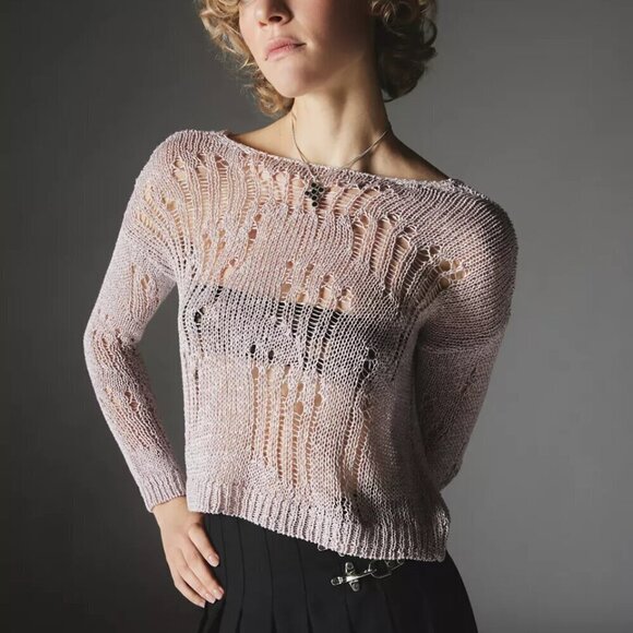NWT UO Silence + Noise Nora Sparkly Mauve Open Knit Sweater - Picture 5 of 5
